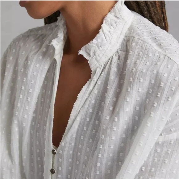 Pilcro the Tavi ivory Mandarin Collar Button Down Blouse - Picture 2 of 5